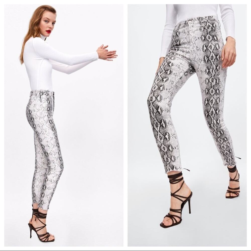 ZARA ZW High Waist Snake Print Skinny Jeans Size 8